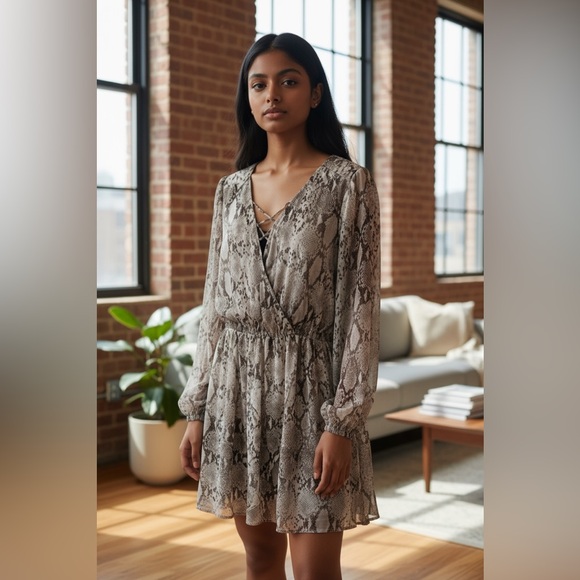 Jennifer Lopez Snakeskin Look, Faux Wrap Dress V-neck crisscross design. - Picture 15 of 17